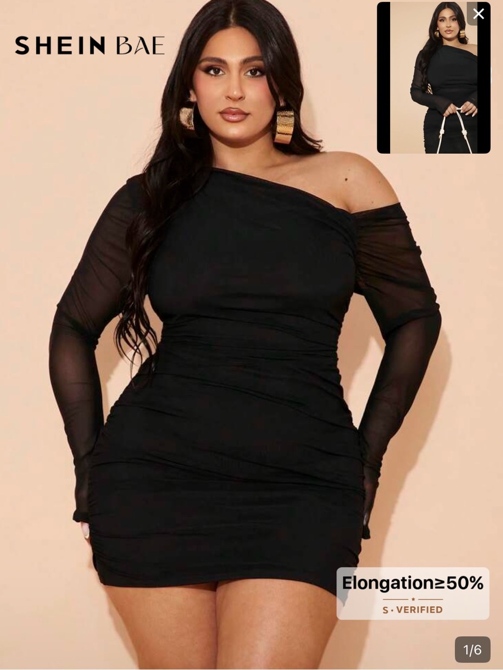 SHEIN Black One-Shoulder Mesh Sleeve Bodycon Mini Dress